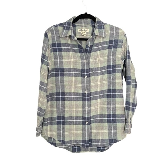EDDIE BAUER Women’s Cotton Flannel Plaid Button Front Shirt Blue Green S - Picture 1 of 6
